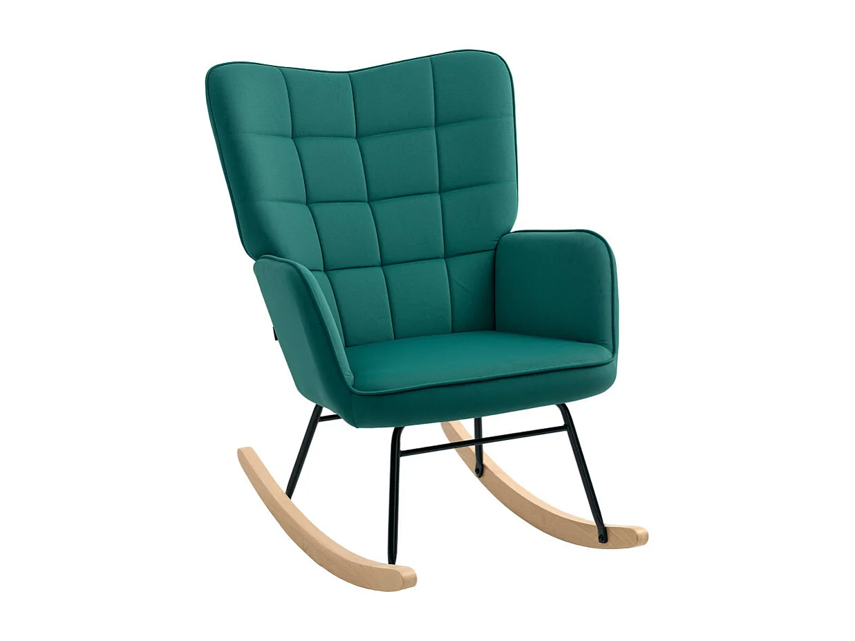 Fauteuil à bascule rocking chair design acier piètement bois effet velours