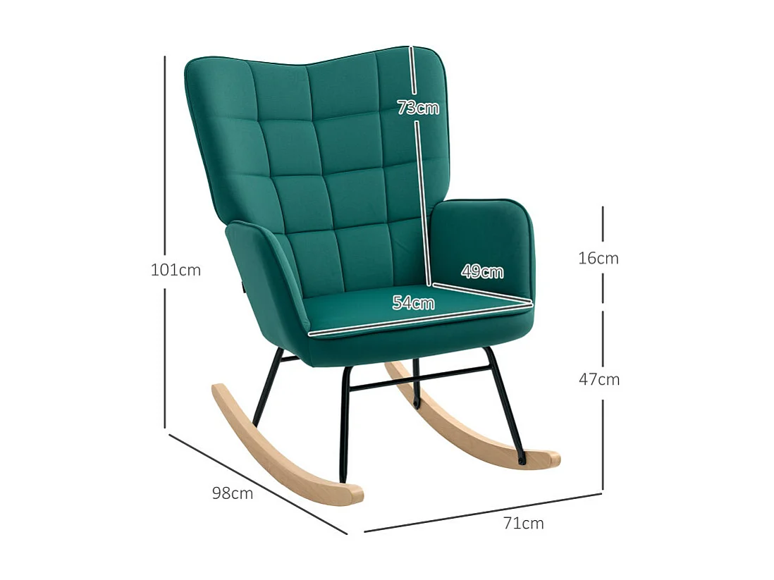 Fauteuil à bascule rocking chair design acier piètement bois effet velours