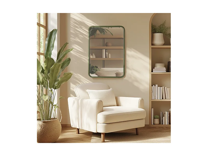 HELENA - Miroir rectangulaire angles arrondis en métal vert