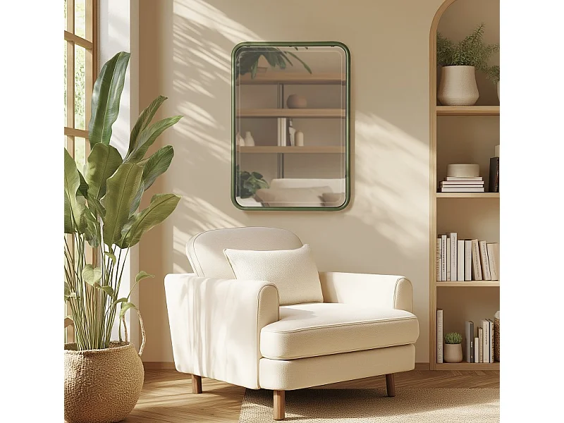 HELENA - Miroir rectangulaire angles arrondis en métal vert