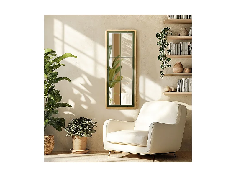 HELENA - Miroir rectangulaire esprit verrière pin et métal vert