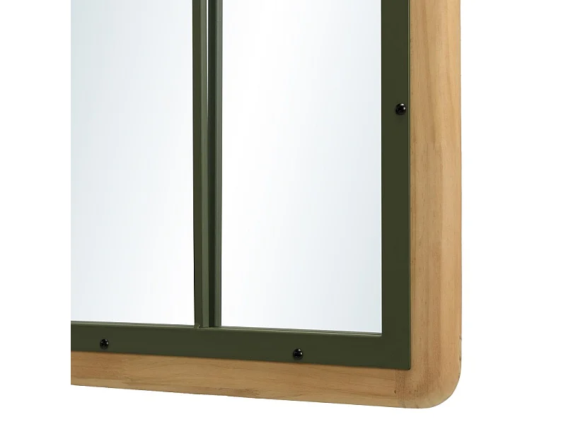 HELENA - Miroir rectangulaire esprit verrière bois pin et métal vert