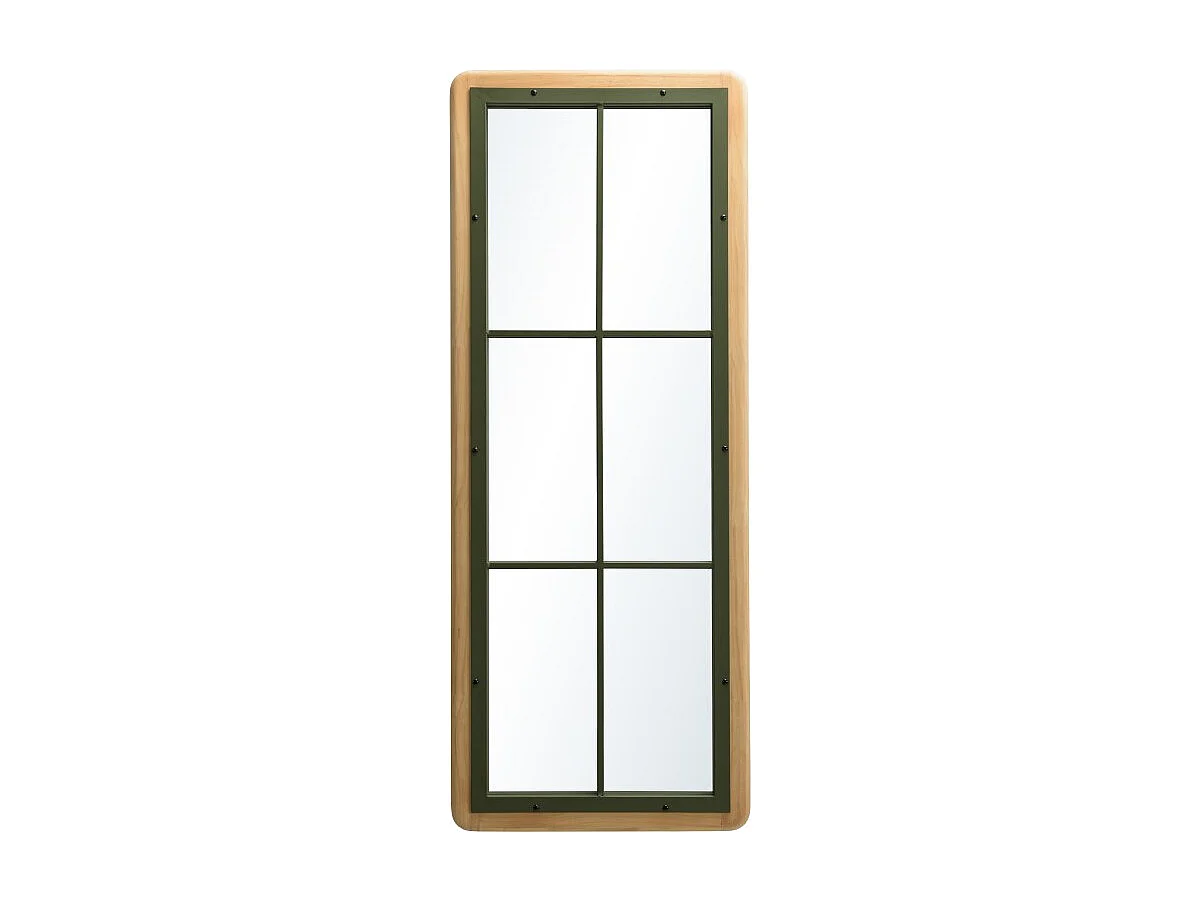HELENA - Miroir rectangulaire esprit verrière bois pin et métal vert