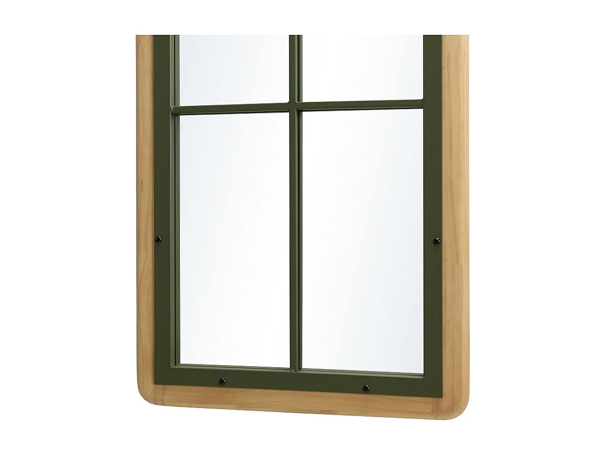 HELENA - Miroir rectangulaire esprit verrière bois pin et métal vert