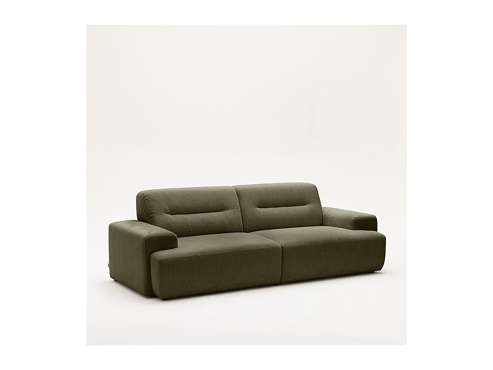 Stune - Canapé droit 4 places en velours côtelé à accoudoirs larges - Vert
