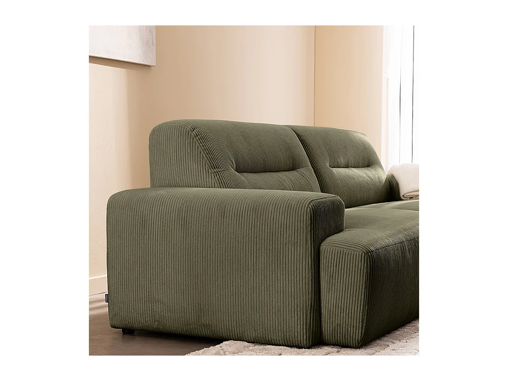Stune - Canapé droit 4 places en velours côtelé à accoudoirs larges - Vert