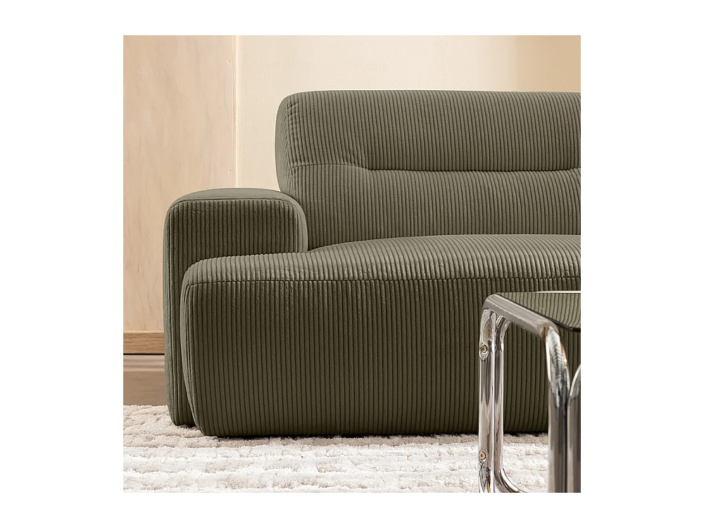 Stune - Canapé droit 4 places en velours côtelé à accoudoirs larges - Vert