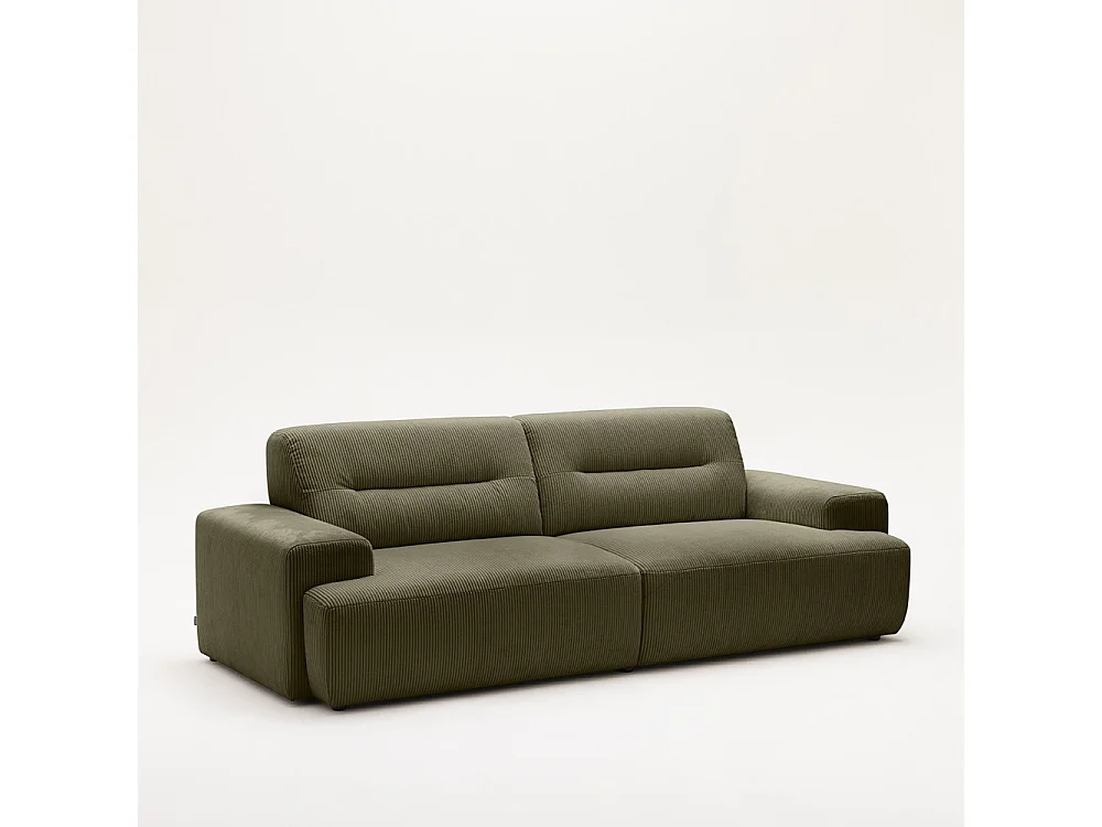 Stune - Canapé droit 4 places en velours côtelé à accoudoirs larges - Vert