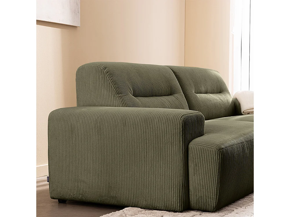 Stune - Canapé droit 4 places en velours côtelé à accoudoirs larges - Vert