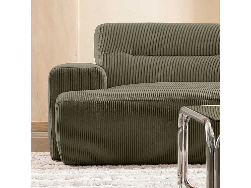Stune - Canapé droit 4 places en velours côtelé à accoudoirs larges - Vert