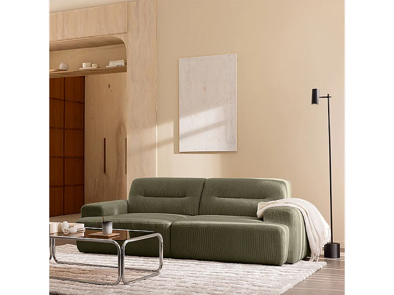 Stune - Canapé droit 4 places en velours côtelé à accoudoirs larges - Vert