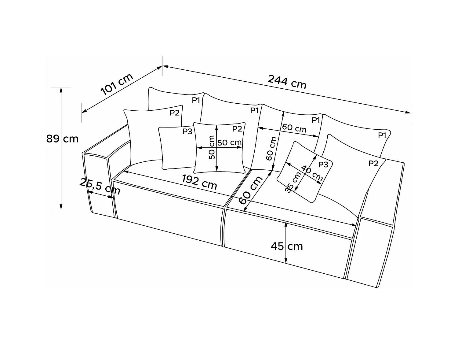 Canapé convertible avec fonction de couchage NAPI - 3 places - avec coussins - Crème