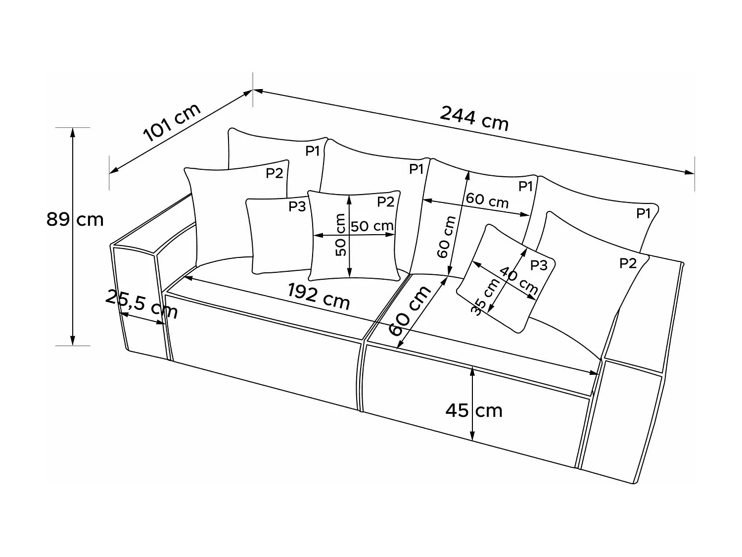 Canapé convertible avec fonction de couchage NAPI - 3 places - avec coussins - Gris clair