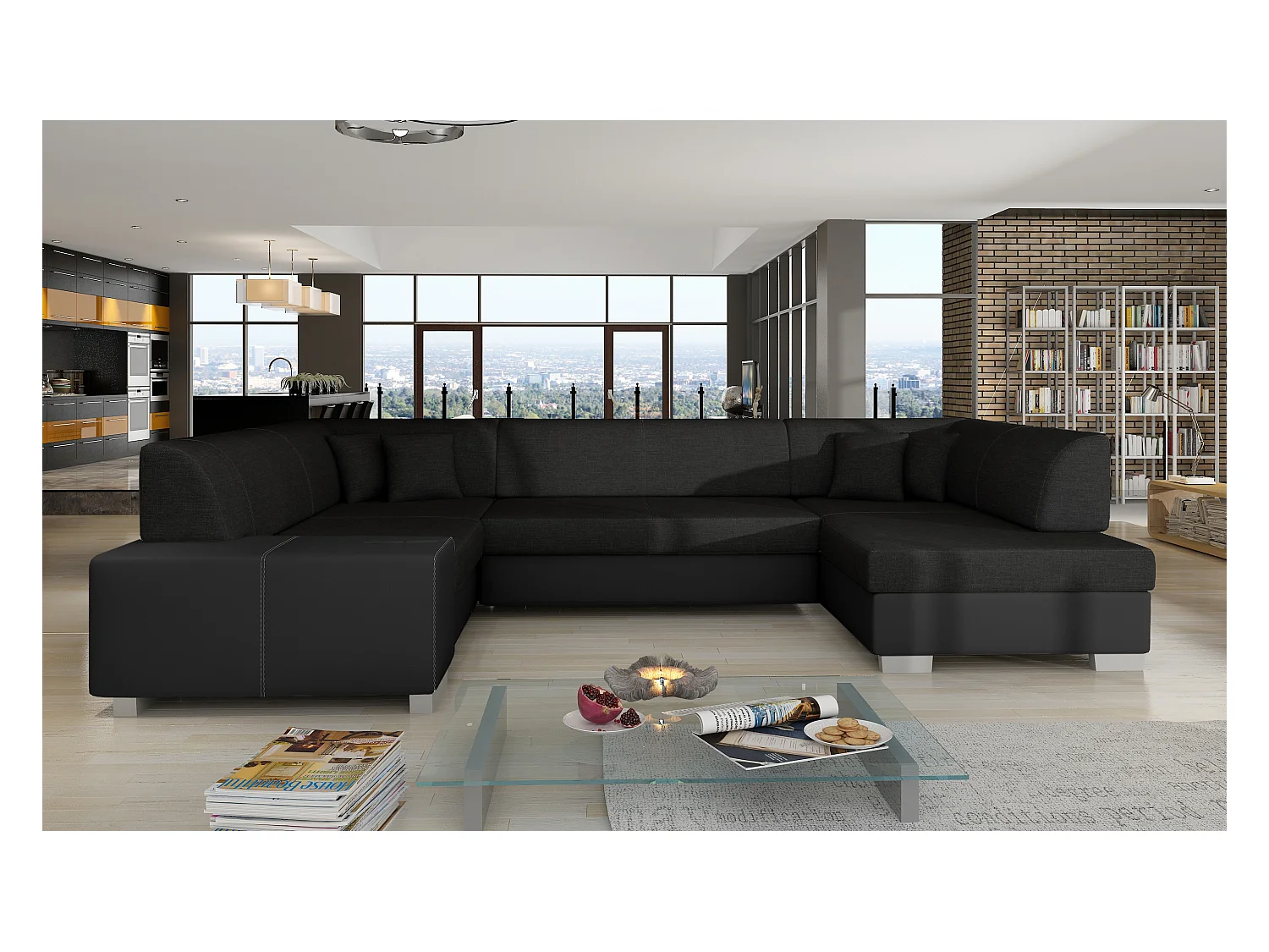 Ecksofa Violla UR/ Stoff-Schwarz