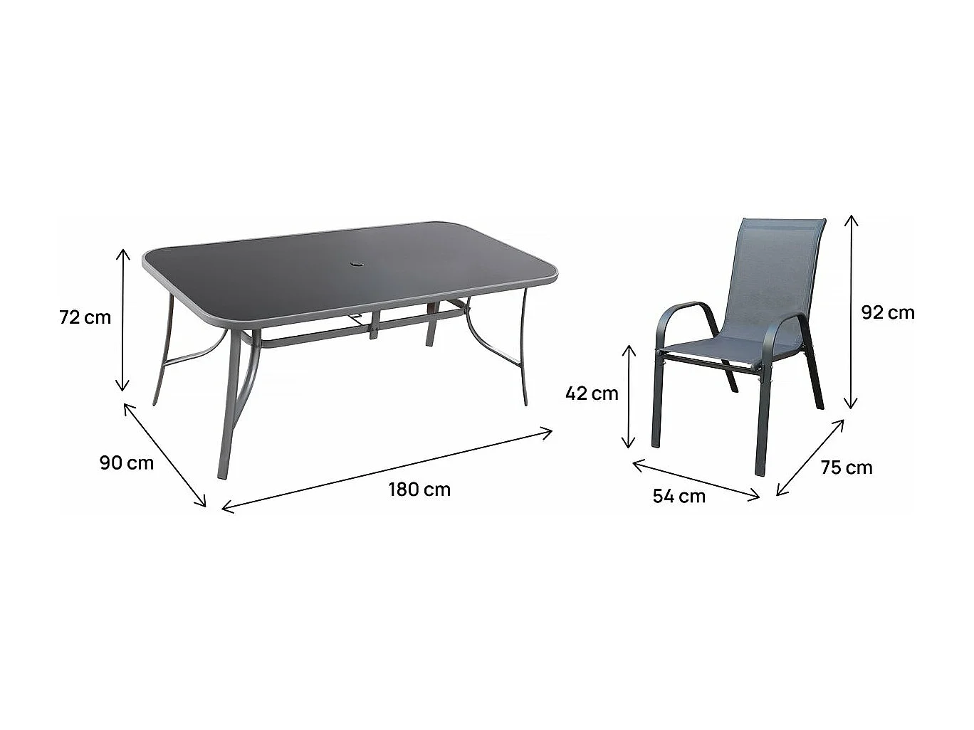 Salon de jardin repas 8 places "Cordoba XL 180" - Gris