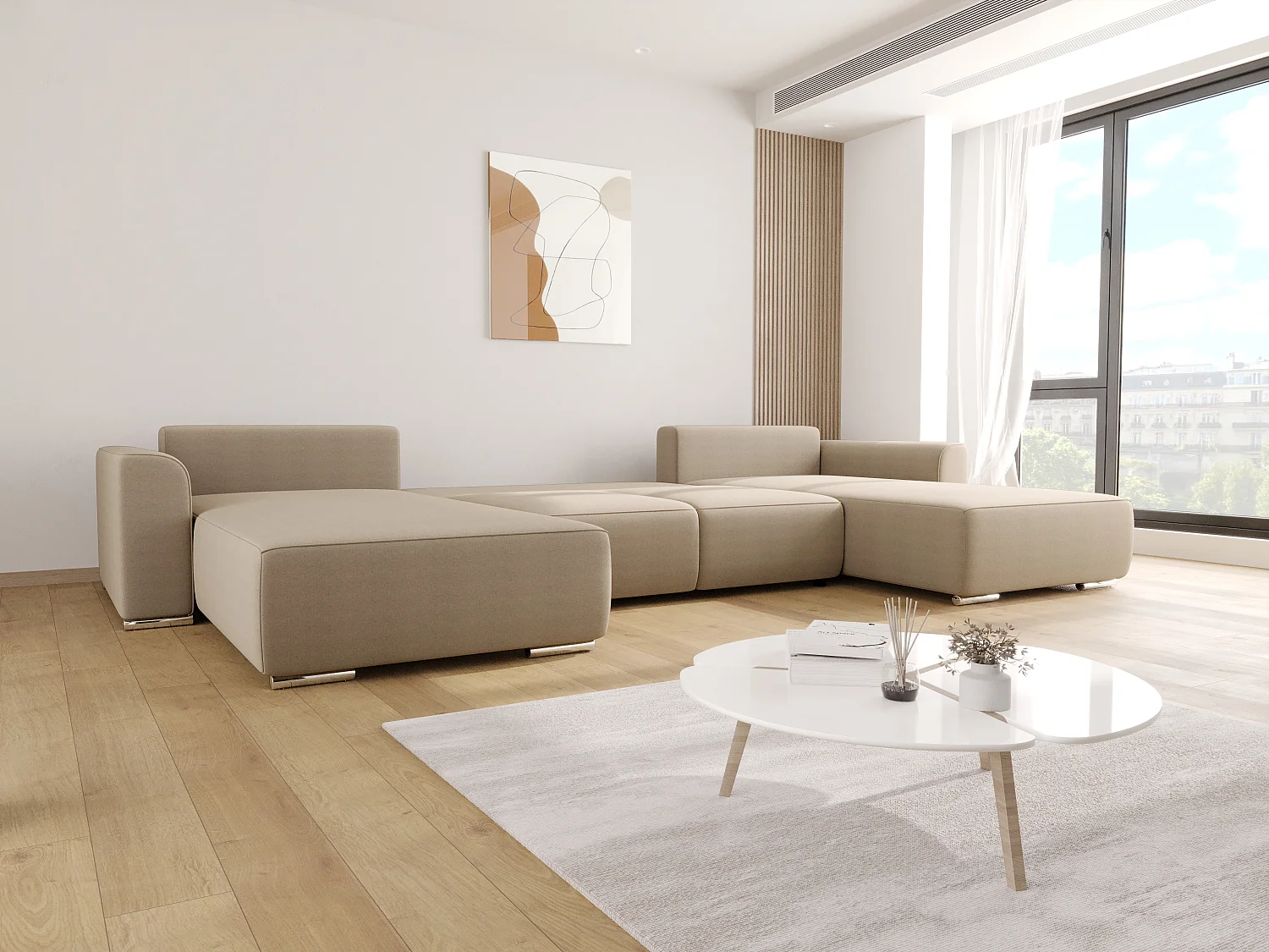 BEDANTE Canapé d'angle avec fonction de couchage GUSTO U Monolith 84