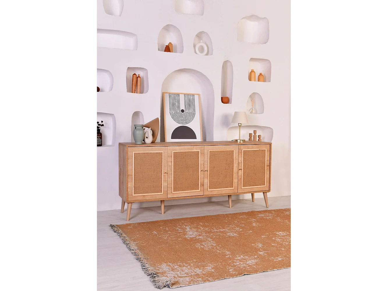 Aparador em Carvalho – 180 x 41 x 81 cm – Cor de Carvalho – Painéis de partículas revestidos a melamina