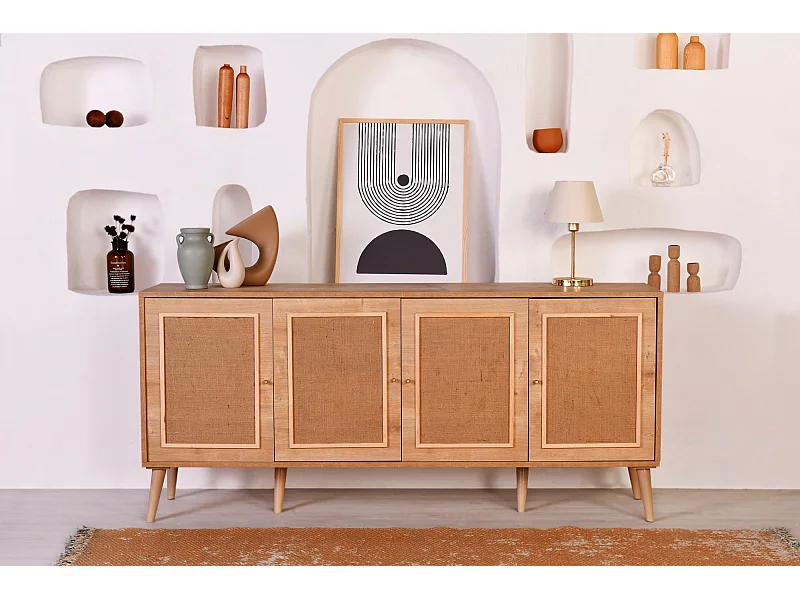 Aparador em Carvalho – 180 x 41 x 81 cm – Cor de Carvalho – Painéis de partículas revestidos a melamina