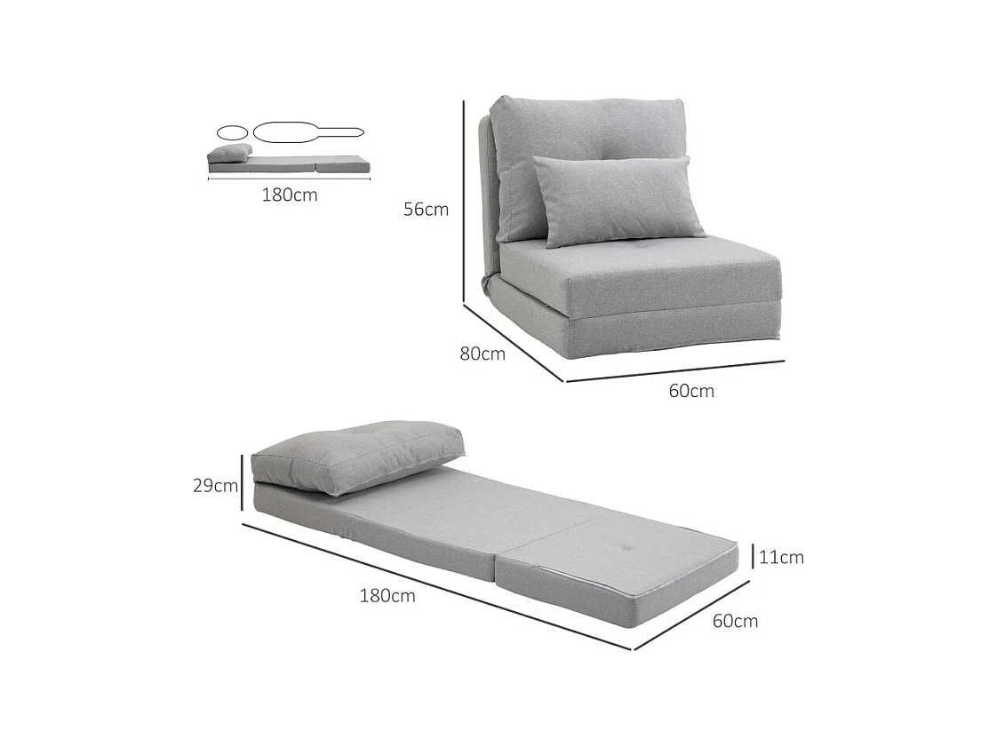 Chauffeuse dossier inclinable avec coussin MOLINA gris