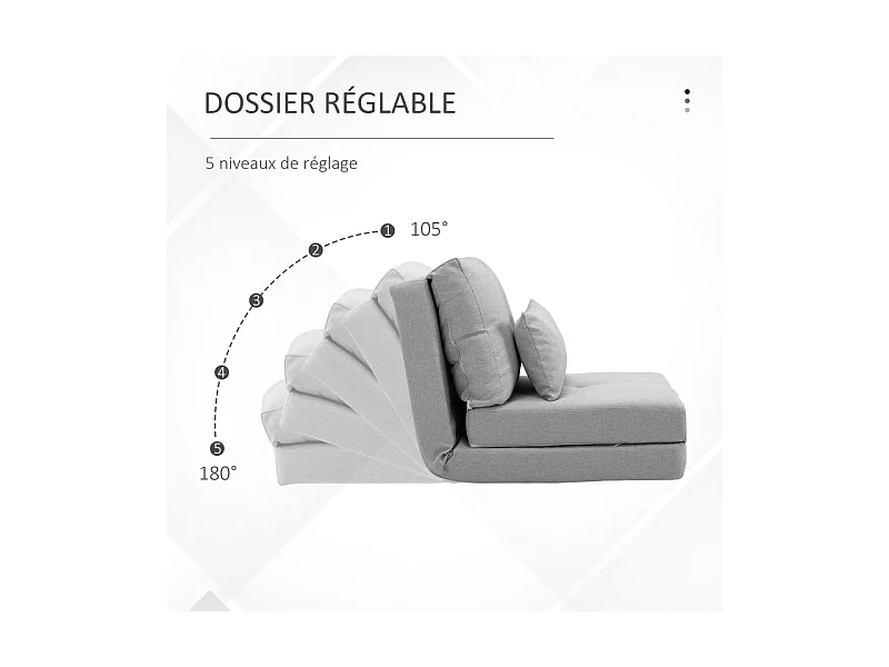 Chauffeuse dossier inclinable avec coussin MOLINA gris