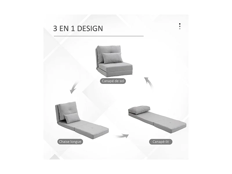 Chauffeuse dossier inclinable avec coussin MOLINA gris