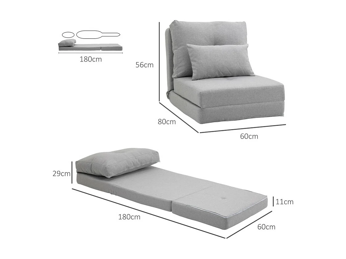 Chauffeuse dossier inclinable avec coussin MOLINA gris