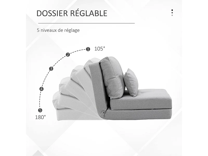 Chauffeuse dossier inclinable avec coussin MOLINA gris