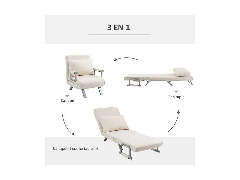 Fauteuil chauffeuse canapé-lit convertible 1 place déhoussable
