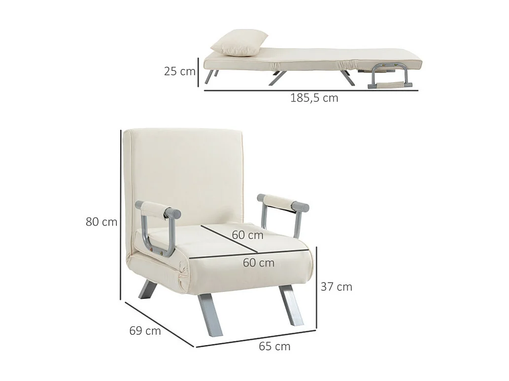 Fauteuil chauffeuse canapé-lit convertible 1 place déhoussable