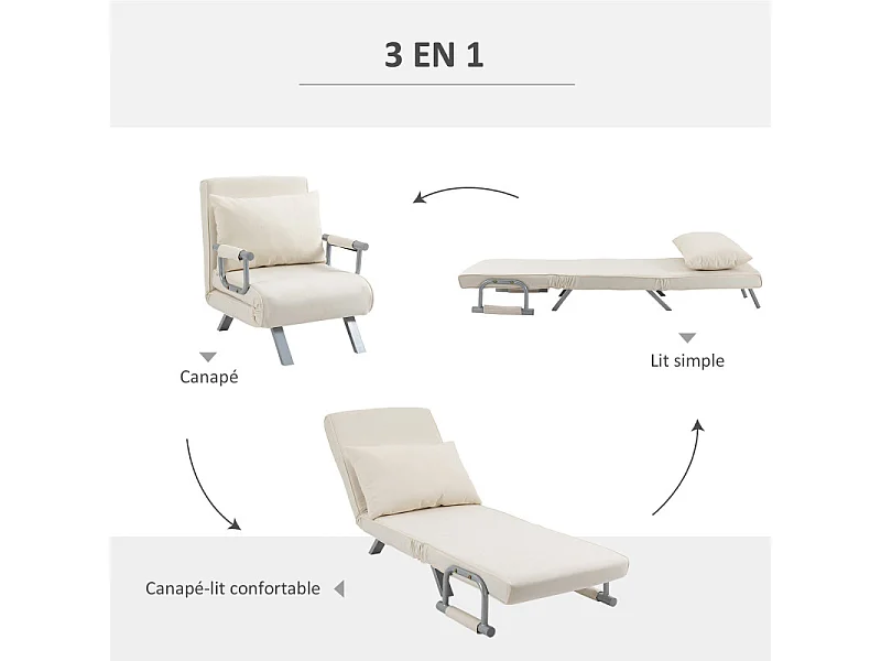 Fauteuil chauffeuse canapé-lit convertible 1 place déhoussable