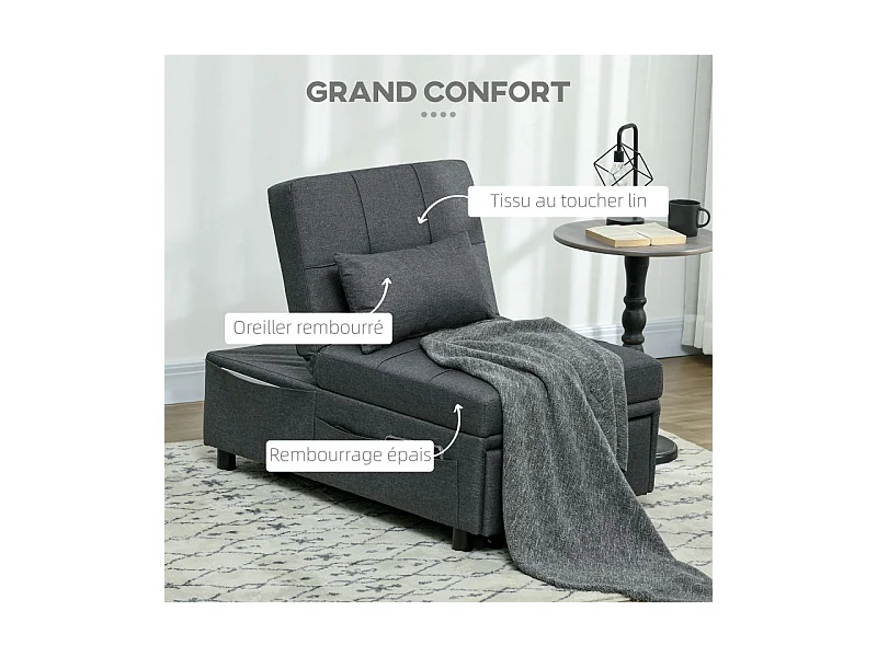 Chauffeuse inclinable réglable tissu effet capitonné