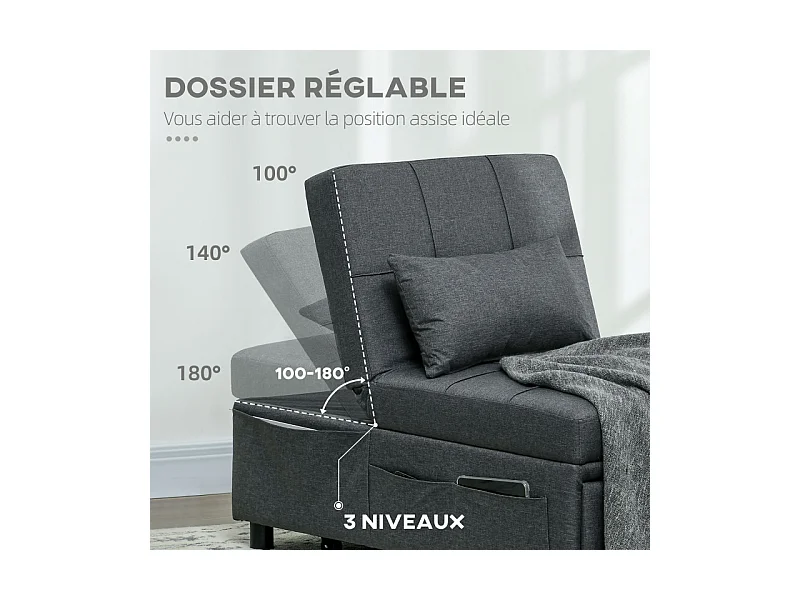 Chauffeuse inclinable réglable tissu effet capitonné