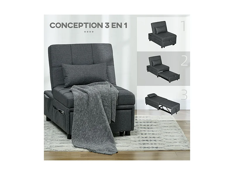 Chauffeuse inclinable réglable tissu effet capitonné