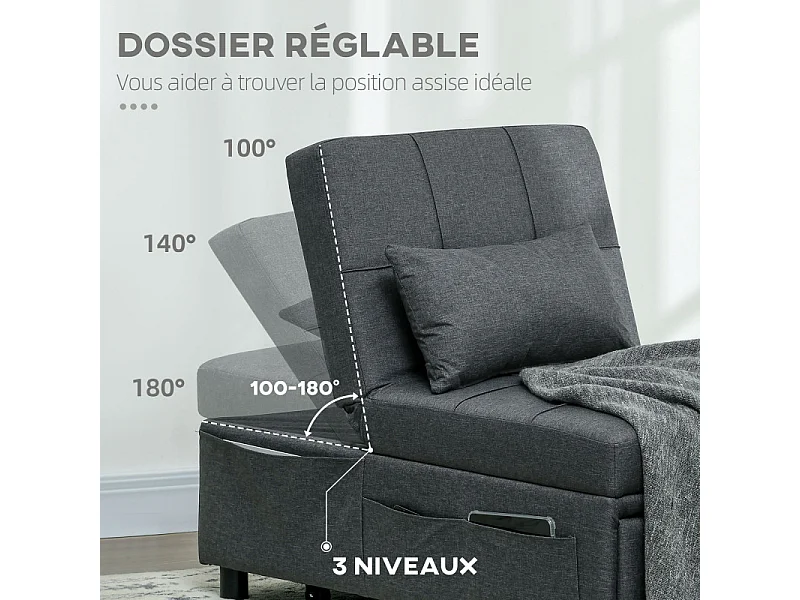 Chauffeuse inclinable réglable tissu effet capitonné