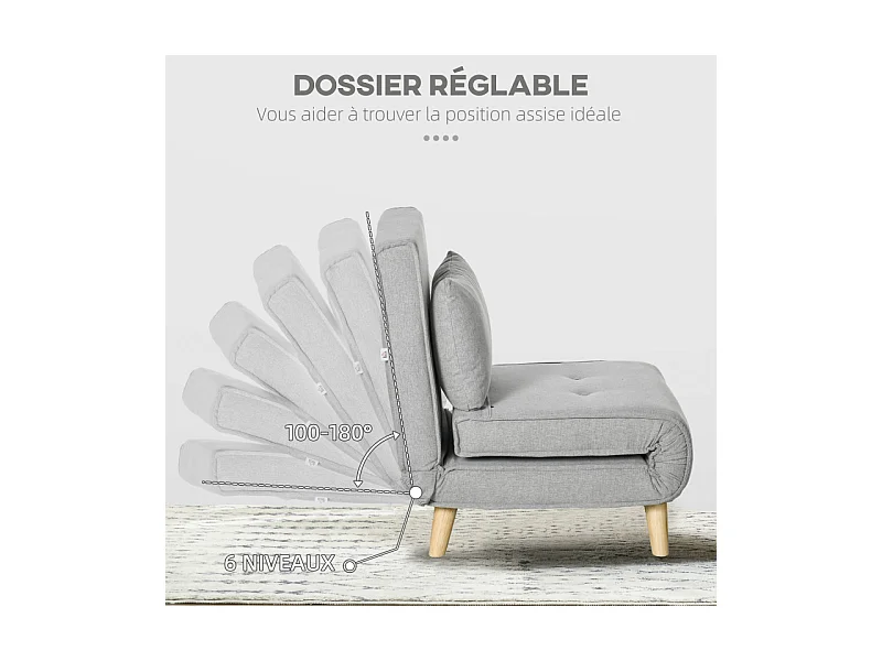 Fauteuil chauffeuse convertible style scandinave avec coussin tissu