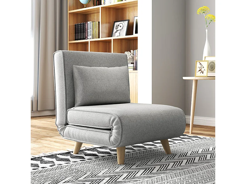 Fauteuil chauffeuse convertible style scandinave avec coussin tissu
