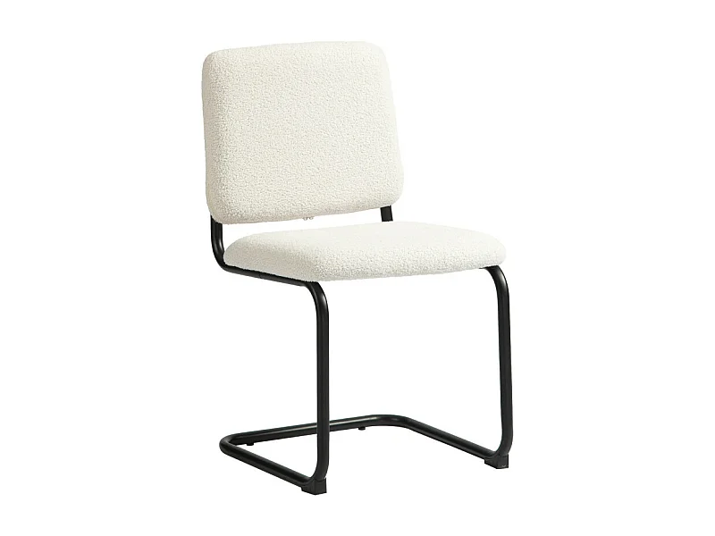 Chaise design cantilever métal noir effet laine bouclée blanc crème