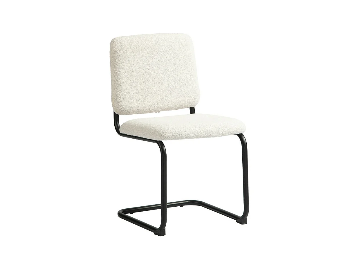 Chaise design cantilever métal noir effet laine bouclée blanc crème