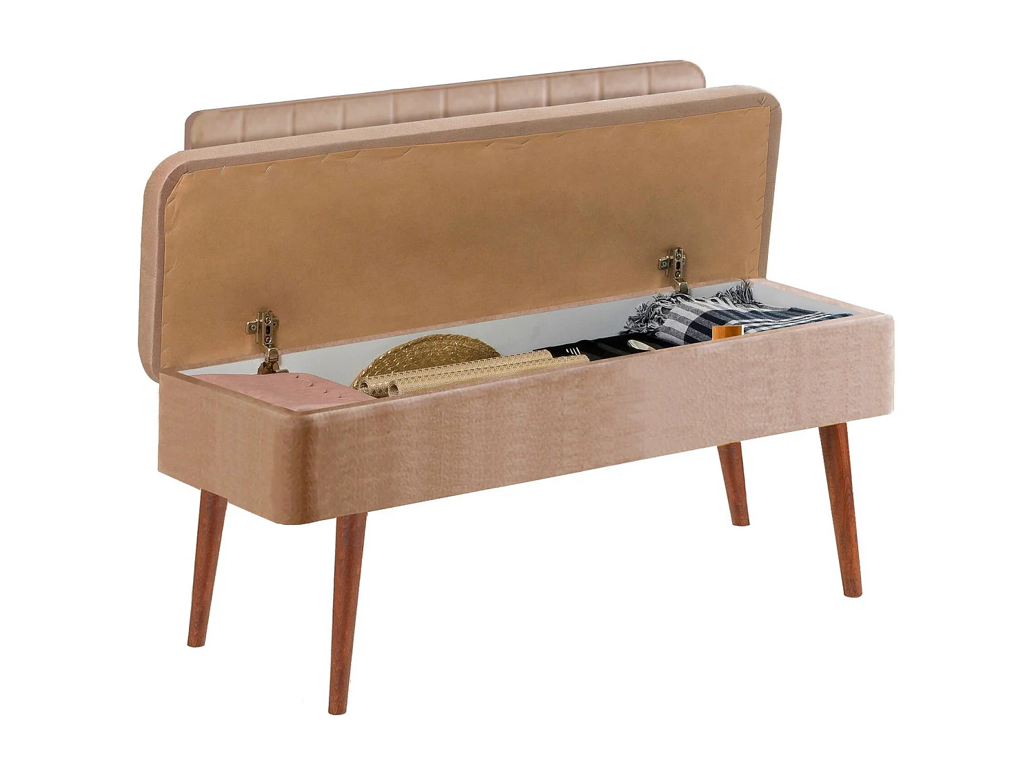 Banquette-coffre capitonnée avec dossier L105cm Molva Bois foncé et Tissu Taupe