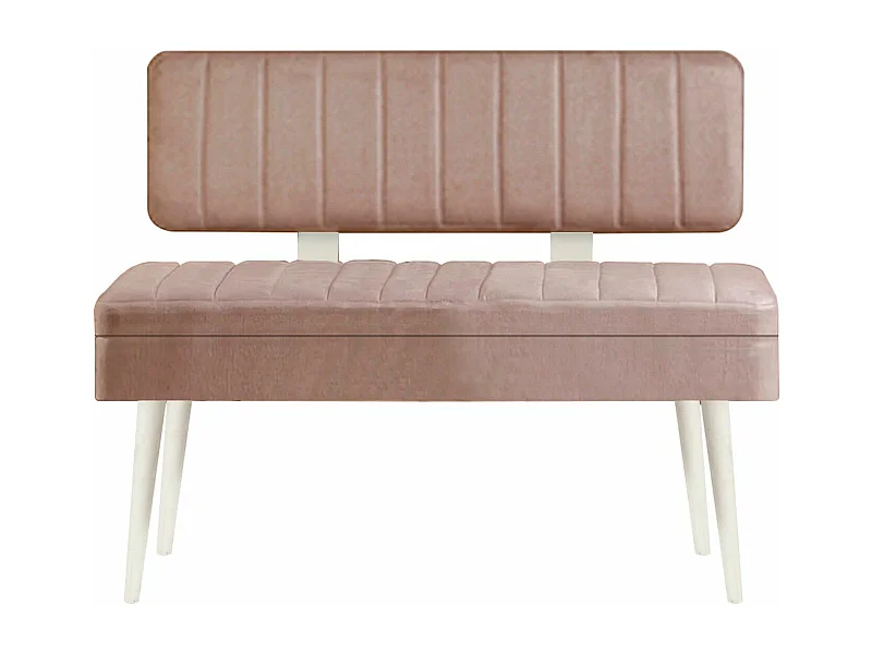 Banquette-coffre capitonnée avec dossier L105cm Molva Bois Blanc et Tissu Taupe