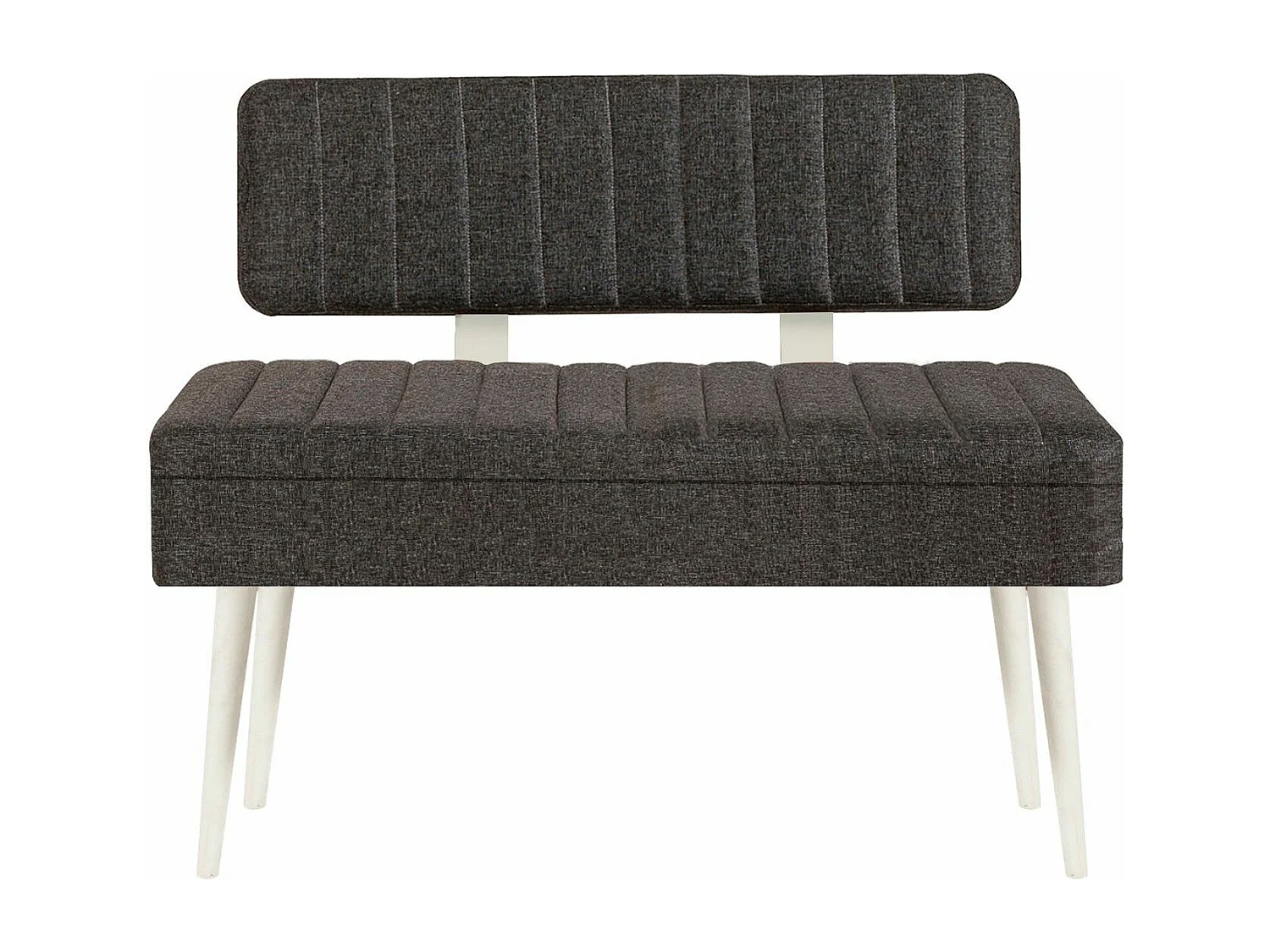 Banquette-coffre capitonnée avec dossier L105cm Molva Bois Blanc et Tissu Anthracite