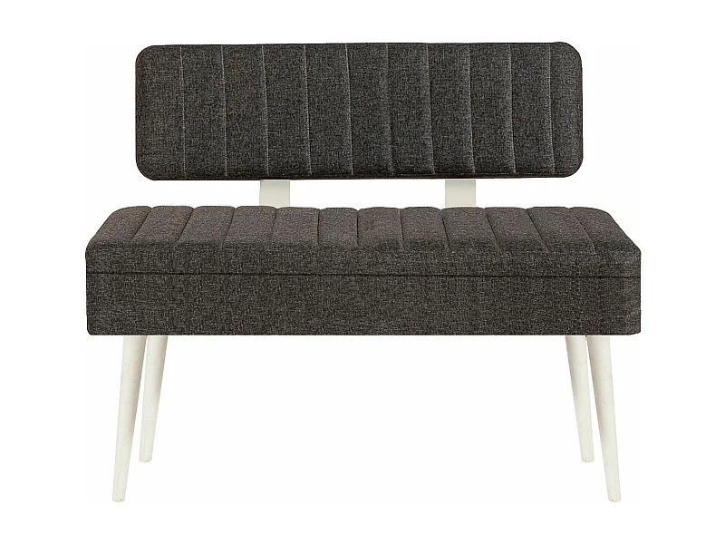 Banquette-coffre capitonnée avec dossier L105cm Molva Bois Blanc et Tissu Anthracite