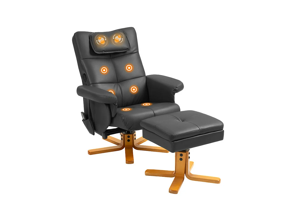 Ensemble fauteuil massant repose-pieds design Chesterfield bois PU noir