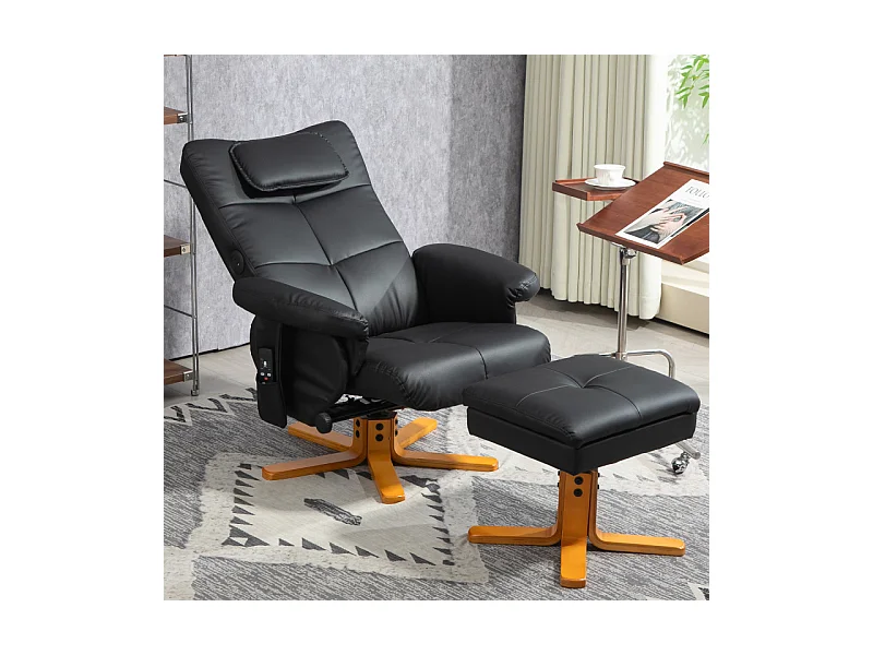 Ensemble fauteuil massant repose-pieds design Chesterfield bois PU noir