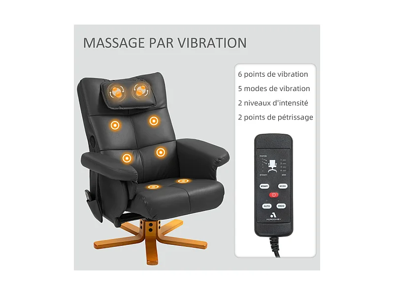 Ensemble fauteuil massant repose-pieds design Chesterfield bois PU noir