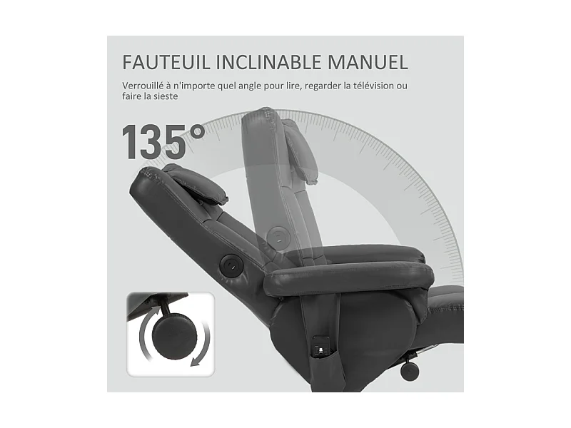 Ensemble fauteuil massant repose-pieds design Chesterfield bois PU noir