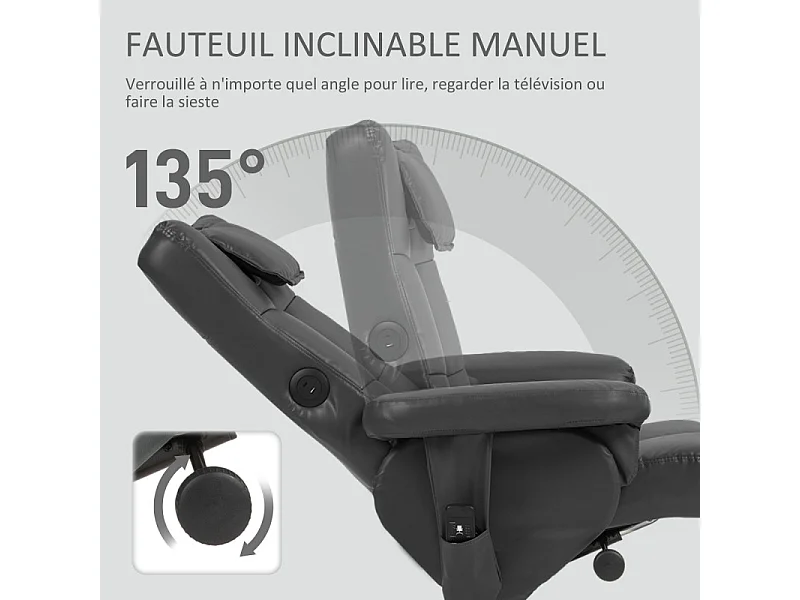 Ensemble fauteuil massant repose-pieds design Chesterfield bois PU noir