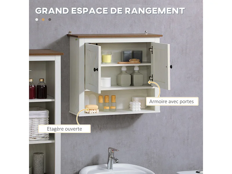 Armoire murale de salle de bains MIRAMAR marron et blanc