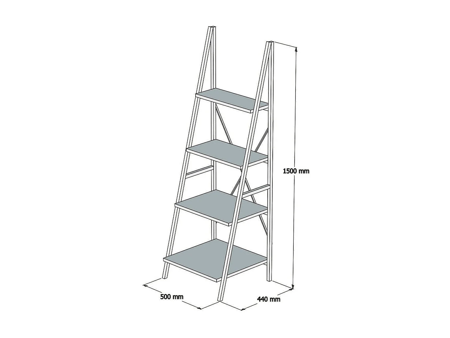Librería – 50 cm x 150 cm x 44 cm – Blanco y Negro – Metal y tablero de partículas