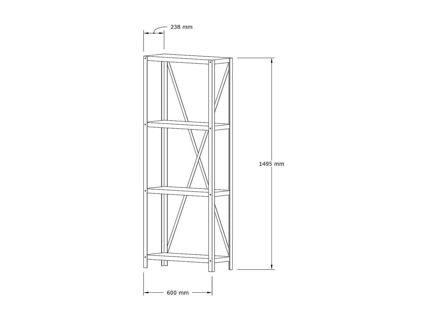 Librería – 60 cm x 149,5 cm x 29 cm – Blanca y Negra – Metal y Tablero de Partículas